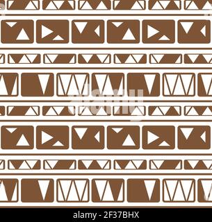 Horizontal vector brown white monochrome winter abstract geometric seamless pattern. Tribal illustration contains lines, rectangles like wall bricks, Stock Vector