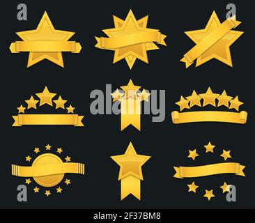 Vector award ribbon with gold star. Set of badge with star and ribbon, illustration golden star for award Stock Vector