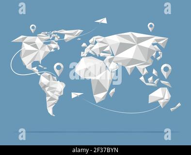 Low poly world map. Earth atlas isolated on background. Vector illustration Stock Vector