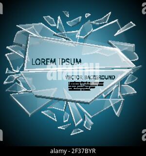 Broken glass label vector design. Part of glass transparent and template of glass for text illustration Stock Vector