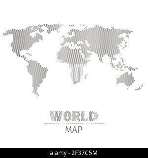 Hexagonal dots world map on white background vector illustration. World map in monochrome style, map for geography and visualization infographic Stock Vector