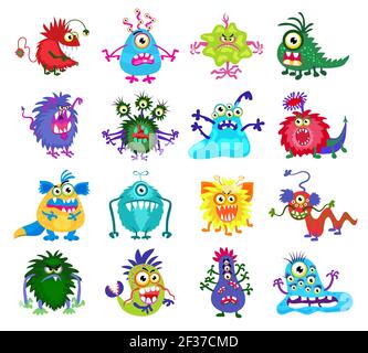 Scary monster vector. Set of colored monsters with teeth and eyes, illustration of funny monsters Stock Vector