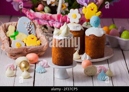 Close-up small Easter breads with cute decoration on top Stock Photo