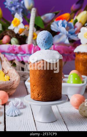 Close-up small Easter breads with cute decoration on top Stock Photo
