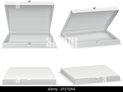 Empty pizza box isolated on white. Open carton box, closed white box for fast food. Vector illustration Stock Vector