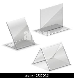 Acrylic vector empty plastic holder for business card. Holder for name card stand at table illustration Stock Vector