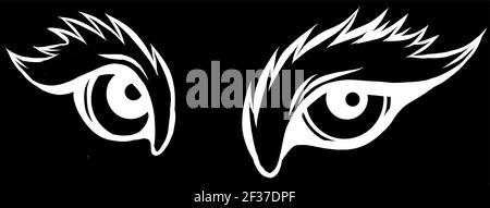 vector Big eyes. silhouette in black background eyes of a lion close up. Stock Vector