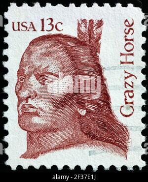 Indian chief Crazy horse on postage stamp Stock Photo Alamy