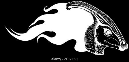 Flaming dinosaurus with flames silhouette in black background vector illustration Stock Vector