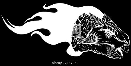 Flaming dinosaurus with flames silhouette in black background vector illustration Stock Vector