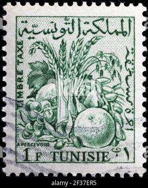 Products from Agriculture on tunisian postage stamp Stock Photo