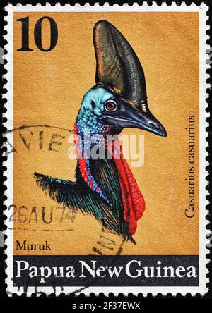 Southern cassowary on postage stamp from Papua New Guinea Stock Photo