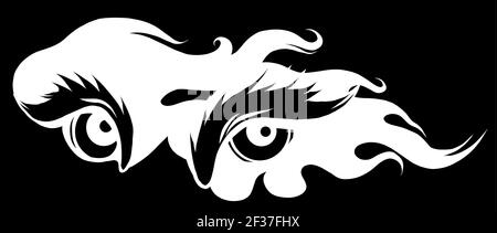 vector Big eyes. eyes silhouette in black background Stock Vector