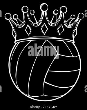 Volleyball Ball in Golden Royal Crown. silhouette in black background Stock Vector