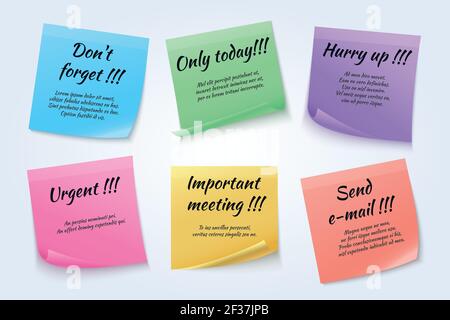 Sticky notes, urgent paper memo vector set. Color sticker banner with text remember only today and hurry up illustration Stock Vector
