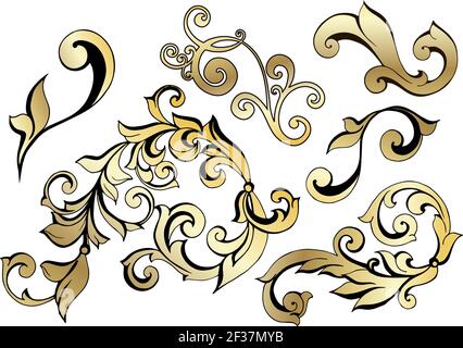 damask vintage baroque scroll ornament swirl. Victorian monogram heraldic shield swirl.Retro floral leaf pattern border foliage antique acanthus Stock Vector