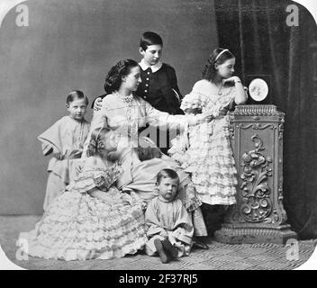 Princess Alexandra of Saxe-Altenburg with five of her children. Stock Photo