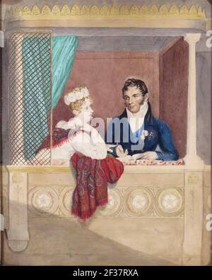 Princess Charlotte Augusta of Wales and Prince Leopold of Saxe Cobourg Gotha in their box at Covent Garden. Stock Photo