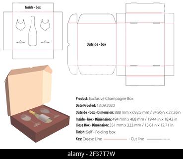 Exclusive wine box packaging design template gluing die cut - vector Stock Vector