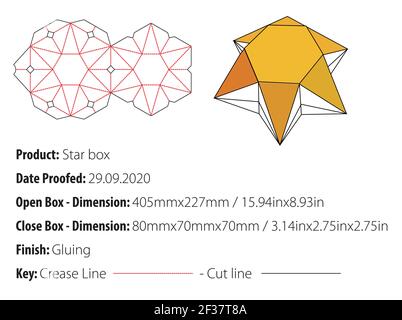 Star box packaging design template gluing die cut - vector Stock Vector