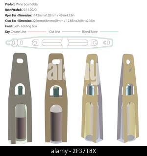 Exclusive box for one wine holder packaging design template selflock die cut - vector Stock Vector