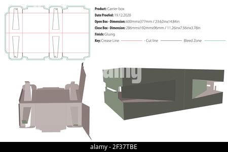 Carrier box packaging design template for any kind of product selflock gluing die cut - vector Stock Vector