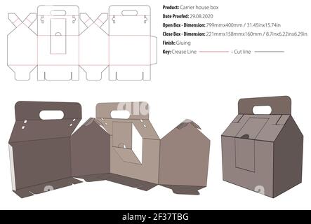 Carrier house box packaging design template gluing die cut - vector Stock Vector