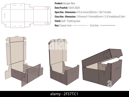 Fast Food - Burger box packaging design template gluing die cut - vector Stock Vector