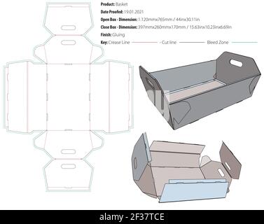 Basket box packaging design template gluing die cut - vector Stock Vector