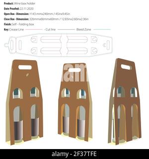 Exclusive box for two wines holder packaging design template selflock die cut - vector Stock Vector