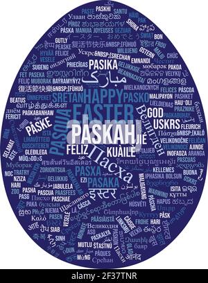 Happy easter in all languages words art in egg typography vector illustration Stock Vector