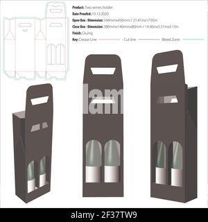 Exclusive box for two wines holder packaging design template gluing die cut - vector Stock Vector