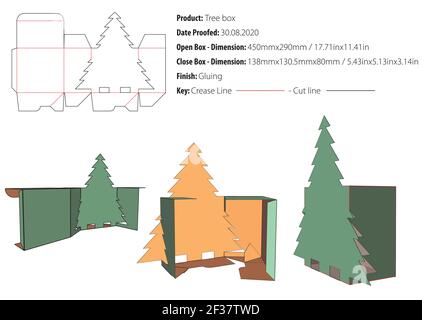 Tree box for many products die cut template vector Stock Vector