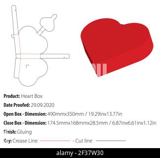 Gift heart box packaging design template gluing die cut - vector Stock Vector
