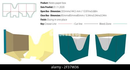 Notes paper box packaging design template gluing die cut - vector Stock Vector