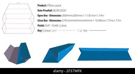 Pillow pack box packaging design template selflock die cut - vector Stock Vector