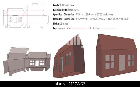 House box packaging design template gluing die cut - vector Stock Vector