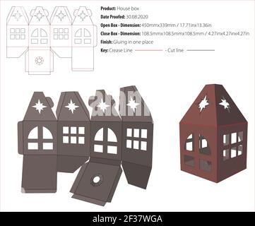House box packaging design template gluing die cut - vector Stock Vector