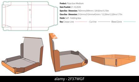 Pizza box medium packaging template self lock die cut - vector Stock Vector