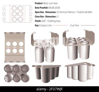 Beer can box packaging design template selflock die cut - vector Stock Vector