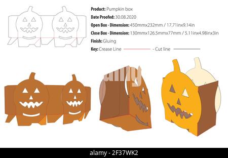 Pumpkin box packaging design template gluing die cut - vector Stock Vector