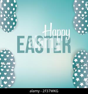 Happy Easter poster with realistic eggs and cute bunny with colorful background - vector Stock Vector