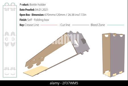 Four bottle holder top handles packaging design template selflock die cut - vector Stock Vector