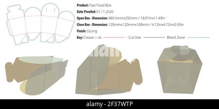 Fast food tapered box packaging design template gluing crash lock die cut - vector Stock Vector