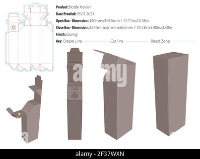 One bottle holder packaging design template crash lock bottom gluing die cut - vector Stock Vector