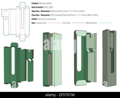 One bottle holder packaging design template snap lock bottom gluing die cut - vector Stock Vector