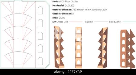 POS Floor Display packaging design template gluing die cut - vector Stock Vector