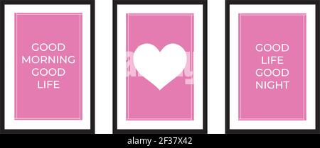 Three different design minimalist poster in black frame with daily typography quotes - vector Stock Vector