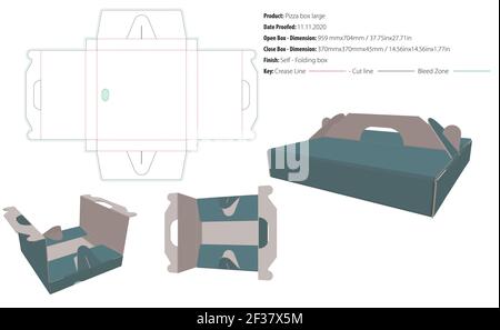 Pizza box large packaging template self lock die cut-vector Stock Vector