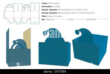 Christmas box with handle santa claus hat on top packaging design template gluing die cut - vector Stock Vector